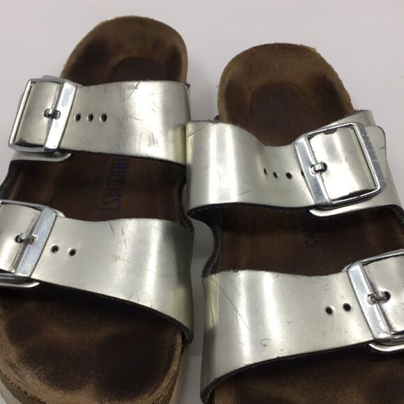 Birkenstock Arizona Birko-Flor Metallic Champagne Light Gold Soft Footbed EU 38 - Picture 4 of 16